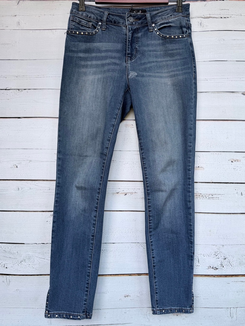 Earl Jean Studded Skinny Ankle Jeans Split Hem 8 Flaw